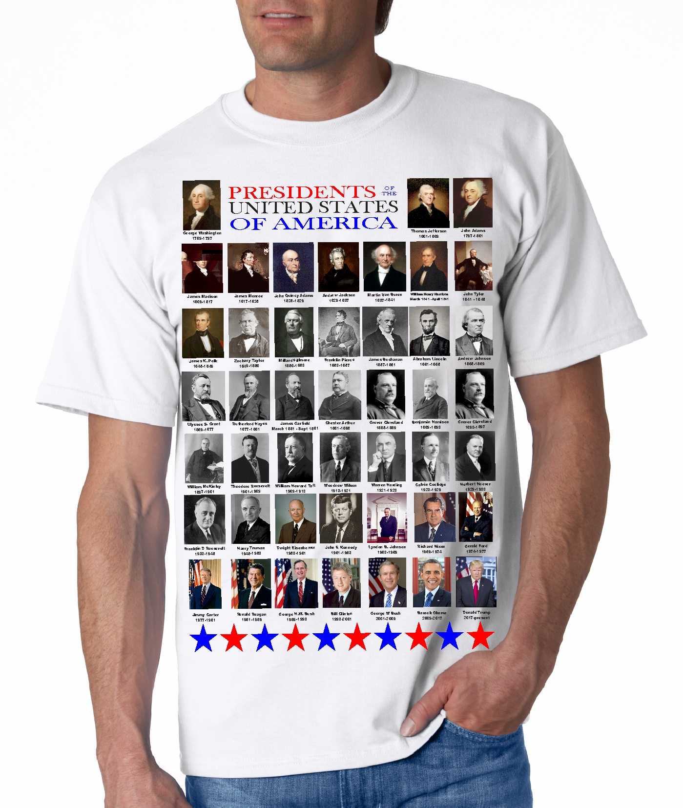Presidents Day Picture List of all Presidents on Mens Short Sleeve Shirt